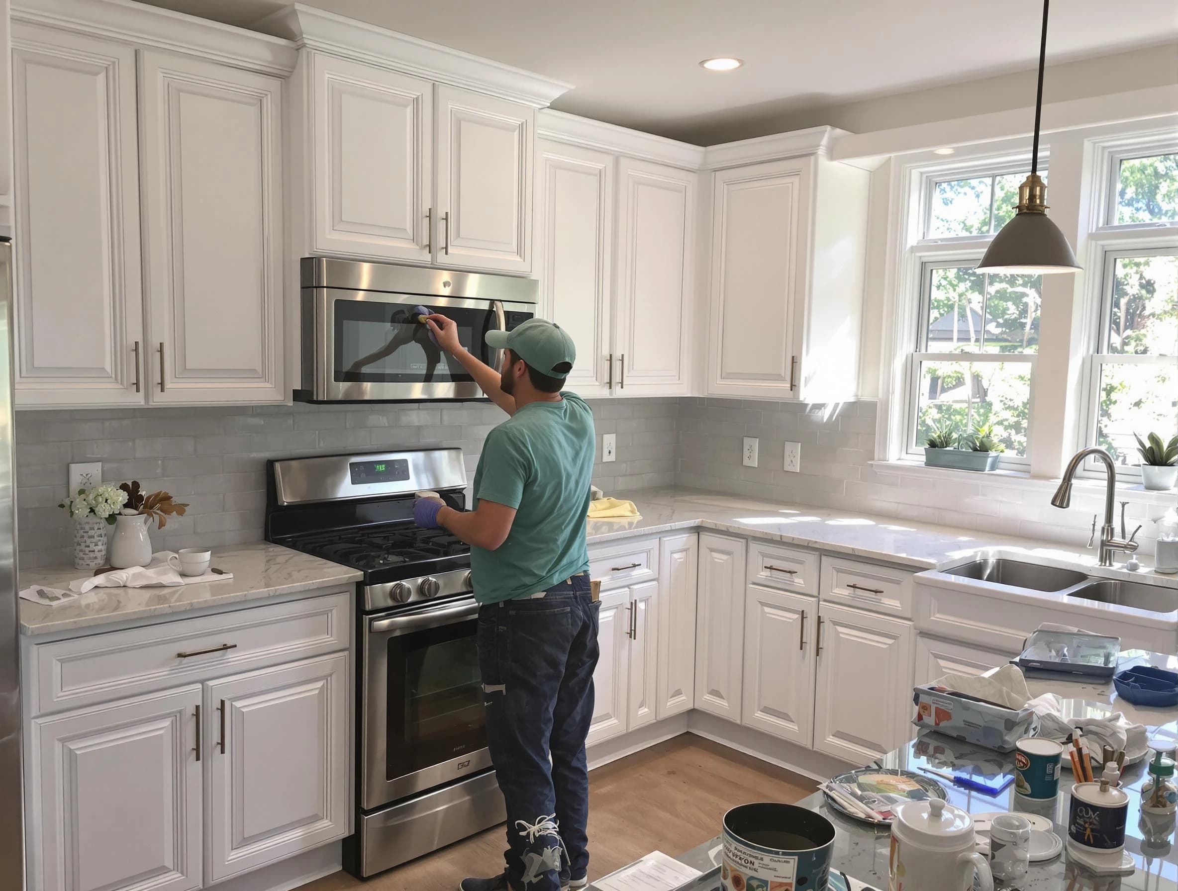Kitchen cabinets being refinished by Gold Canyon House Painters in Gold Canyon, AZ