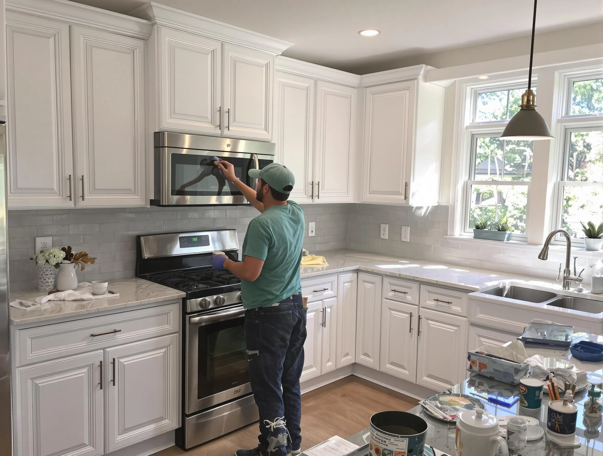 Kitchen cabinets being refinished by Gold Canyon House Painters in Gold Canyon, AZ